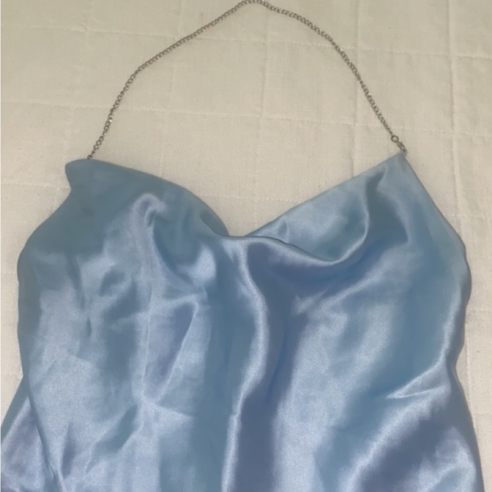 Shiny Blue Crop Top with Chain | Going Out Tops